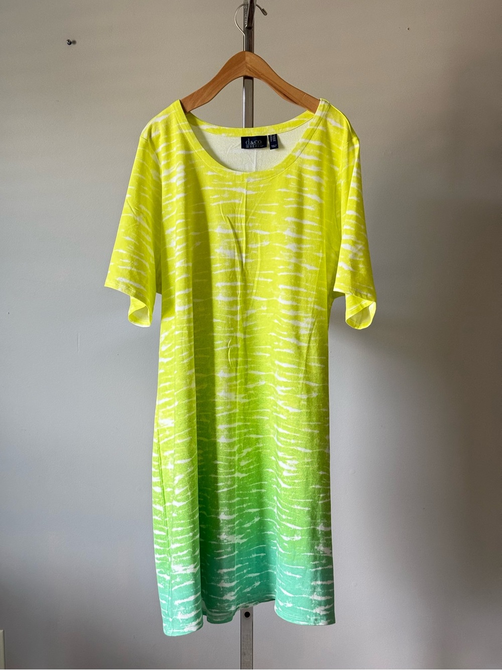 Denim & Co Beach Lime Aqua Ombre Gradient Swim Cover Up T-Shirt Dress Plus 2X